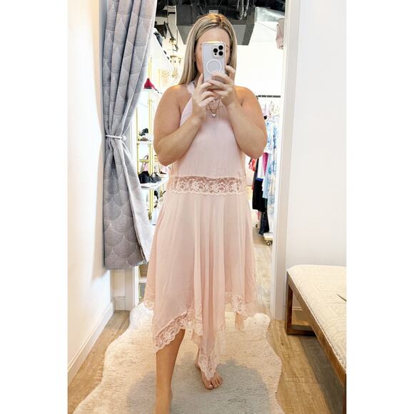 Intimately by Free People Sleeveless Halter Neck Hi-Low Midi Dress Light Pink M - Picture 1 of 9